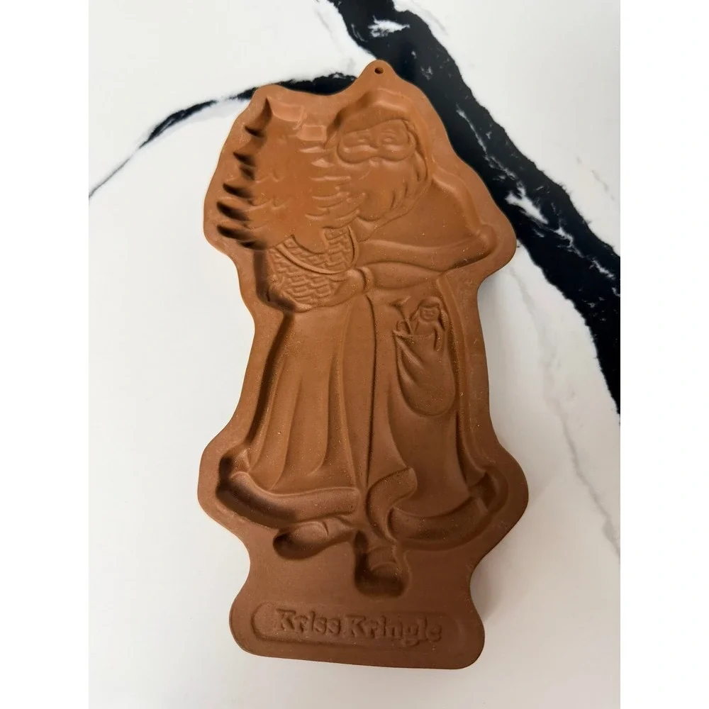 Longaberger Pottery Kriss Kringle Cookie Mold Christmas 1991 Santa Claus Brown